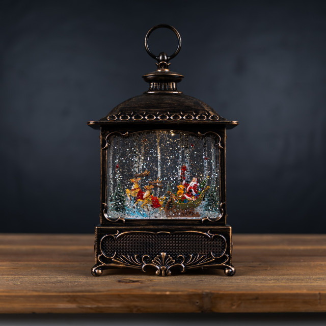 LED Snow Globe Lantern With Santa's Sleigh Scene 12.25"H - Traditional ...