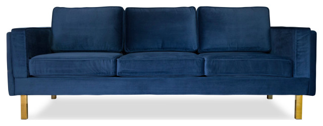 Lexington Mid-Century Modern Velvet Sofa, Dark Blue Velvet