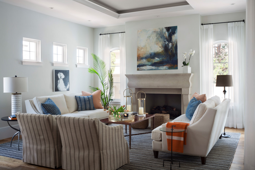 Example of a transitional living room design in Oklahoma City