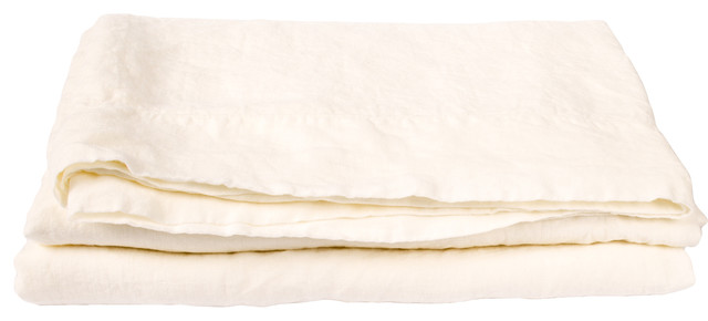 Linen Stone Washed Flat Sheet, Off White, Queen