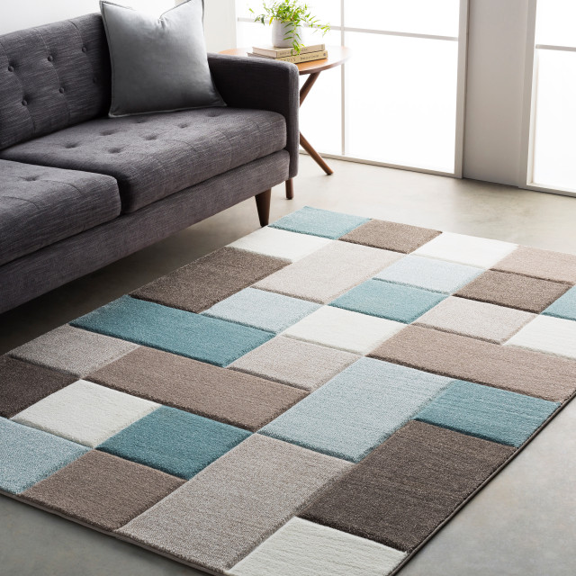 Santa Monica Modern Aqua, Dark Brown Area Rug, 2'x3' - Contemporary ...