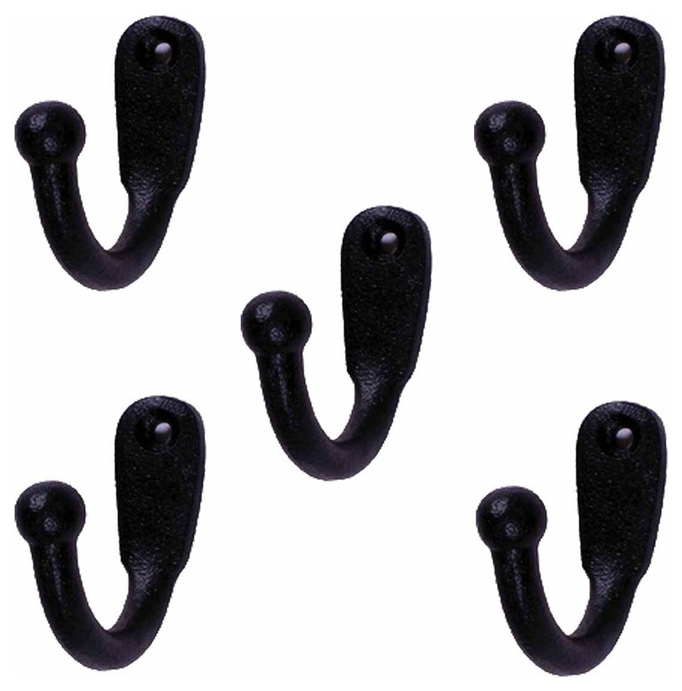 Coat Hooks Black Wrought Iron Knob Tip Set of 5 Traditional Wall