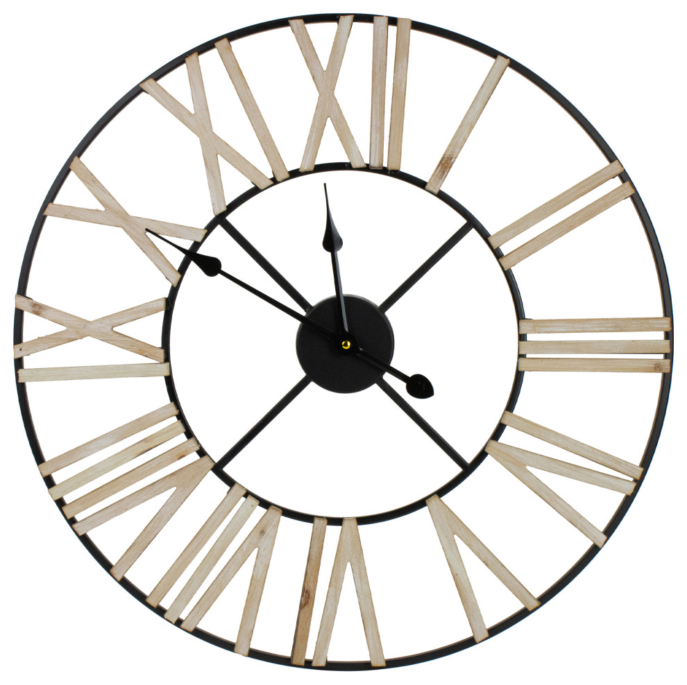 24" Roman Numeral Battery Operated Round Wall Clock With Metal Frame -  Farmhouse - Outdoor Clocks - by Northlight Seasonal | Houzz