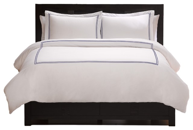 Satin Stitched 100% Cotton Percale Duvet Set, King, Cal King, Navy