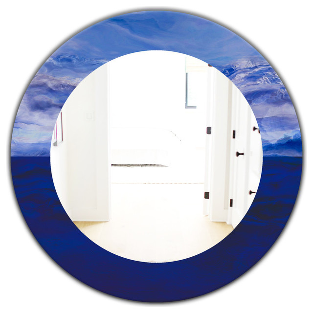 Designart Blue Vibe Traditional Frameless Oval Or Round Wall Mirror 32x32 Designart Blue Vibe Traditional Frameless Oval Or Round Wall Mirror 32x32
