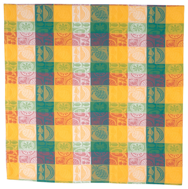 100 Cotton Green & Yellow 60"x60" Tablecloth Avignon Emerald