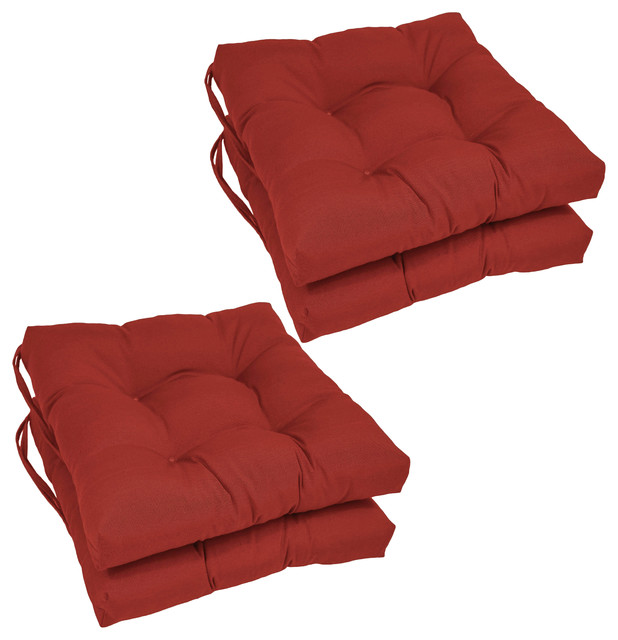 16" Solid Twill Square Tufted Chair Cushions, Set of 4, Ruby Red