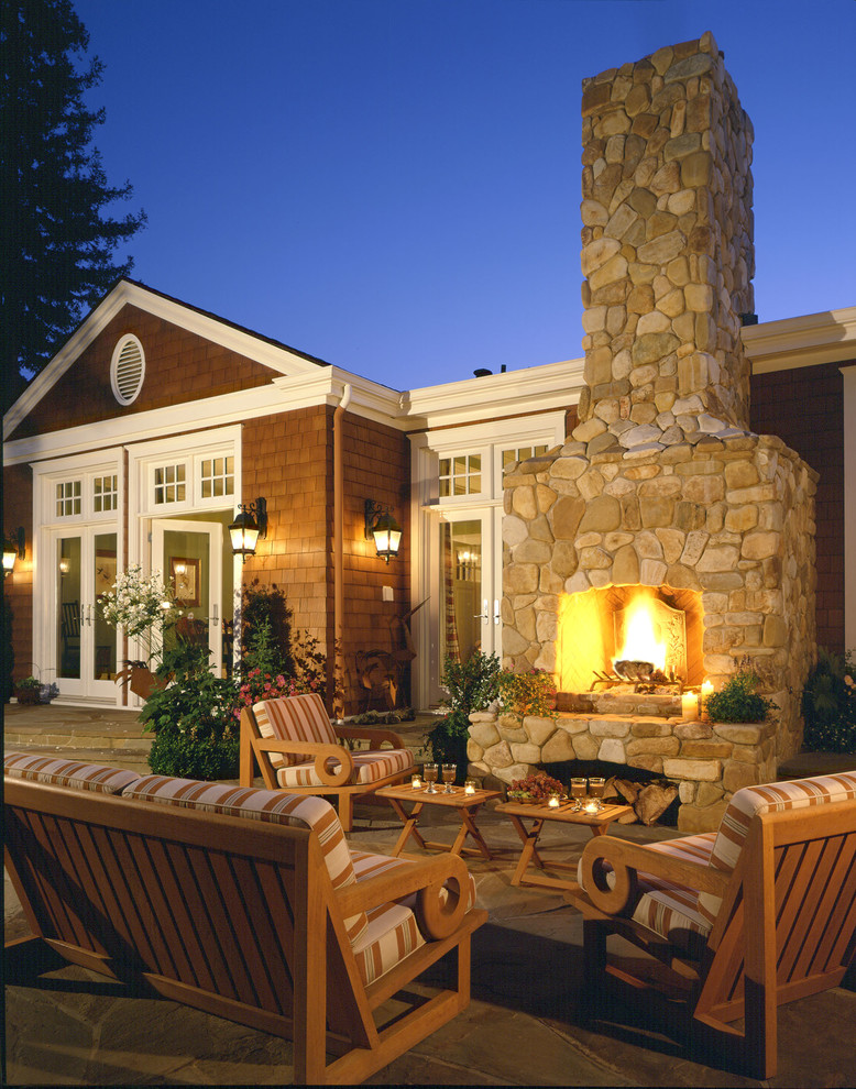 Design ideas for a traditional patio in San Francisco with no cover and with fireplace.