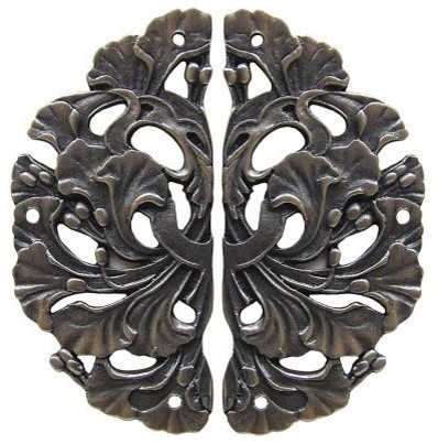 Florid Leaves Hinge Plates, Antique-Style Pewter