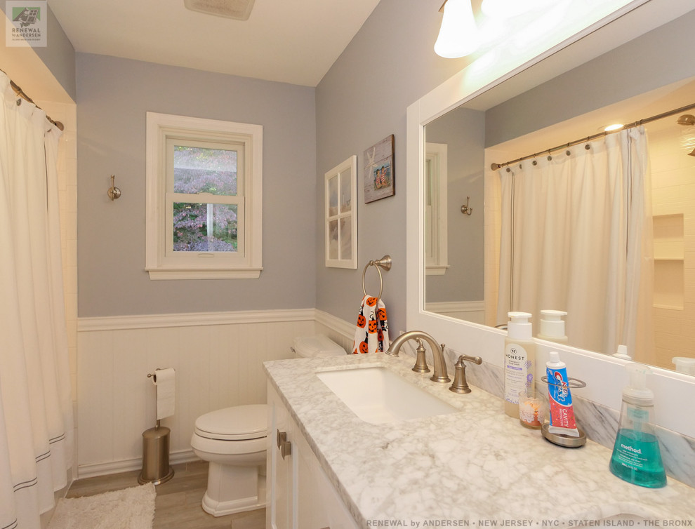 Charming Bathroom with New White Window Renewal by Andersen NJ / NYC