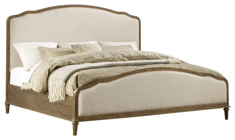 Cream King Bed with Weathered Wood Framing, Headboard And Footboard Panels