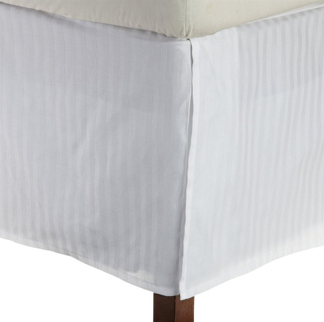 Egyptian Cotton 300 Thread Count Stripe Bed Skirt Queen White