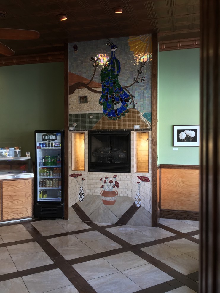 Finished custom made mosaic for fireplace