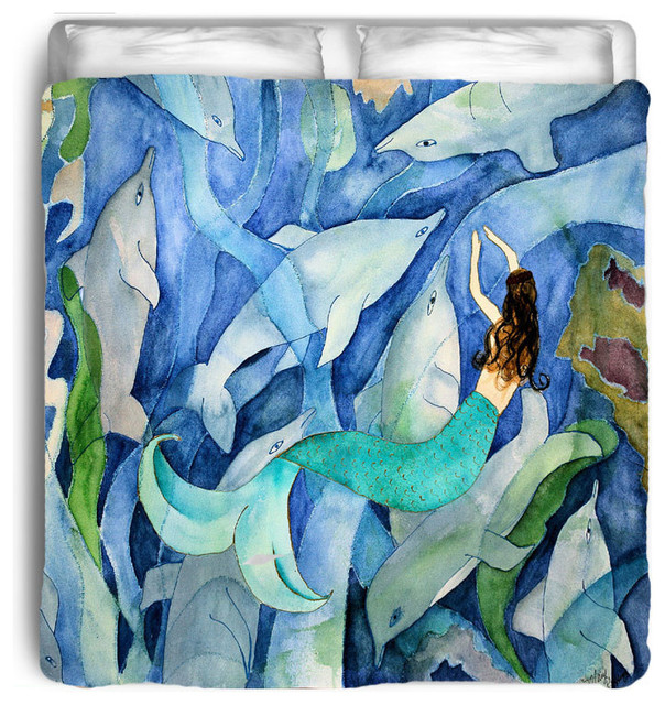 Dolphin And Mermaid Party Comforter From My Art Beach Style