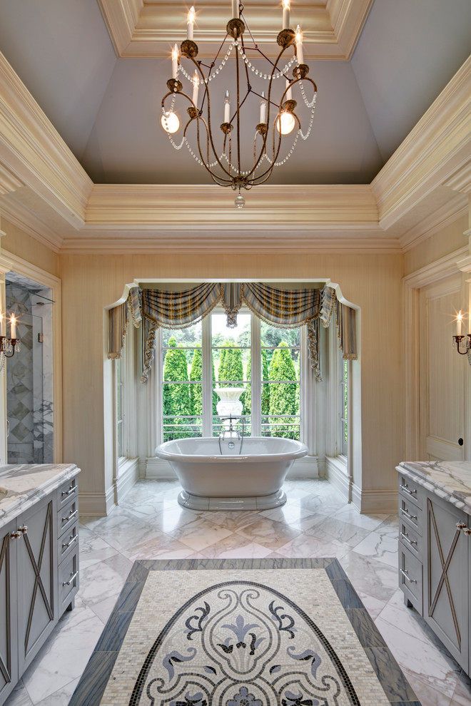 Inspiration for a mediterranean bathroom in DC Metro with a freestanding tub.