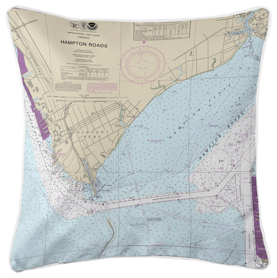 Newport News, VA Nautical Chart Pillow