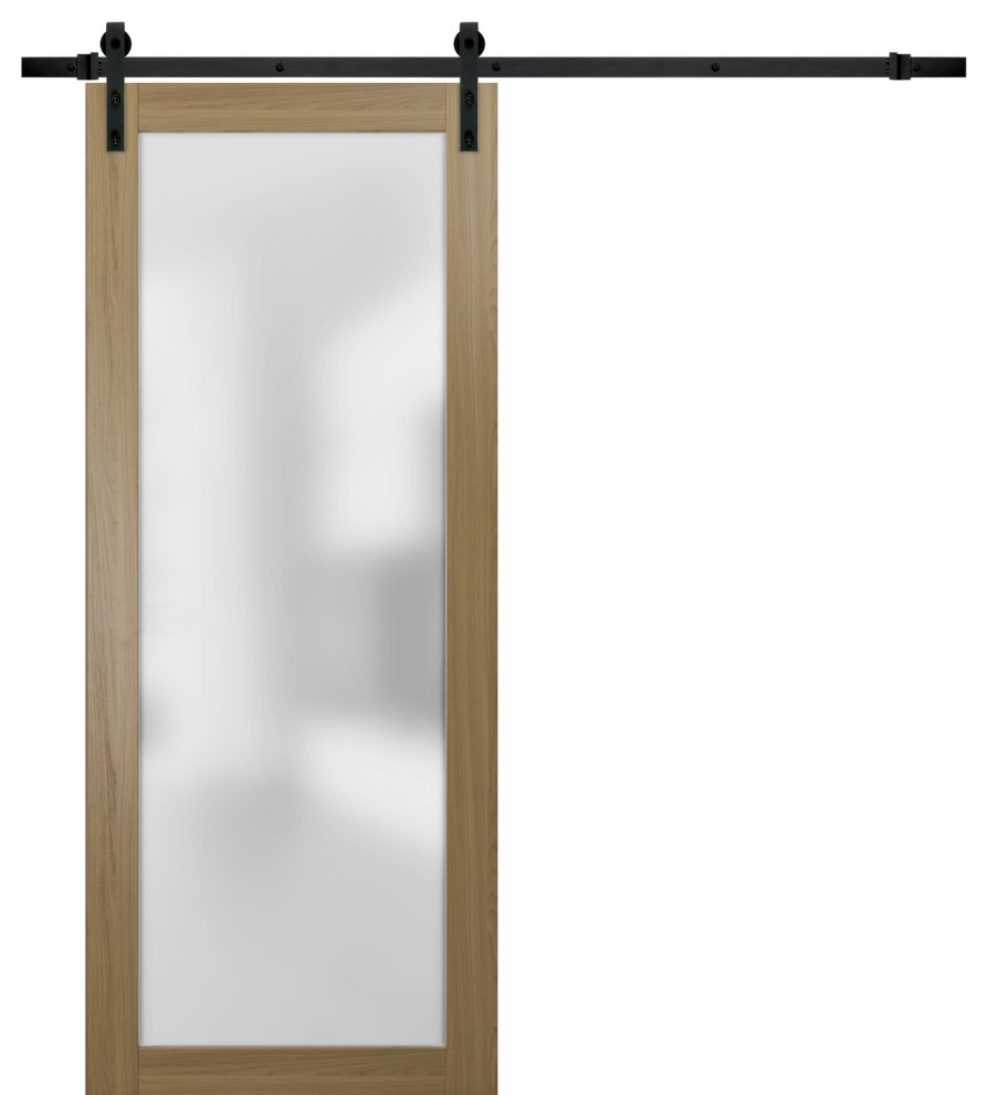 Sturdy Barn Door 36x84 Glass | Planum 2102 Honey Ash | 6.6FT Rail Kit