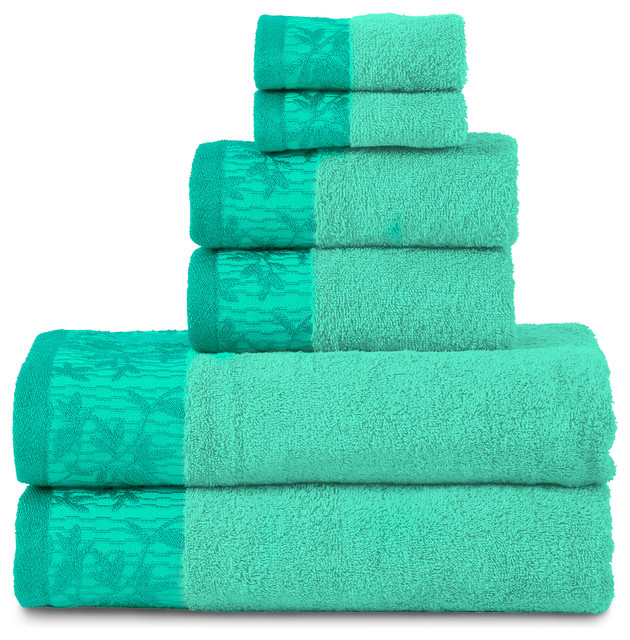Cotton Assorted 6-Piece Wisteria Decorative Absorbent Towel Set, Turquoise