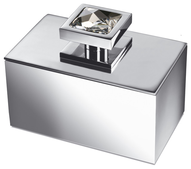 WLuxury Moonlight Square Chrome Cotton Ball/Q Tip Holder With