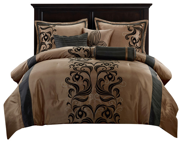 Helda 7 Piece Comforter Set Tan Black Contemporary Comforters And Comforter Sets By Nanshing America Houzz