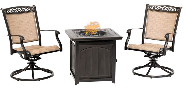Fontana 3 Piece Fire Pit Set With 2 Sling Swivel Rockers Mediterranean Outdoor Lounge Sets By Almo Fulfillment Services Houzz - Swivel Patio Set With Fire Pit