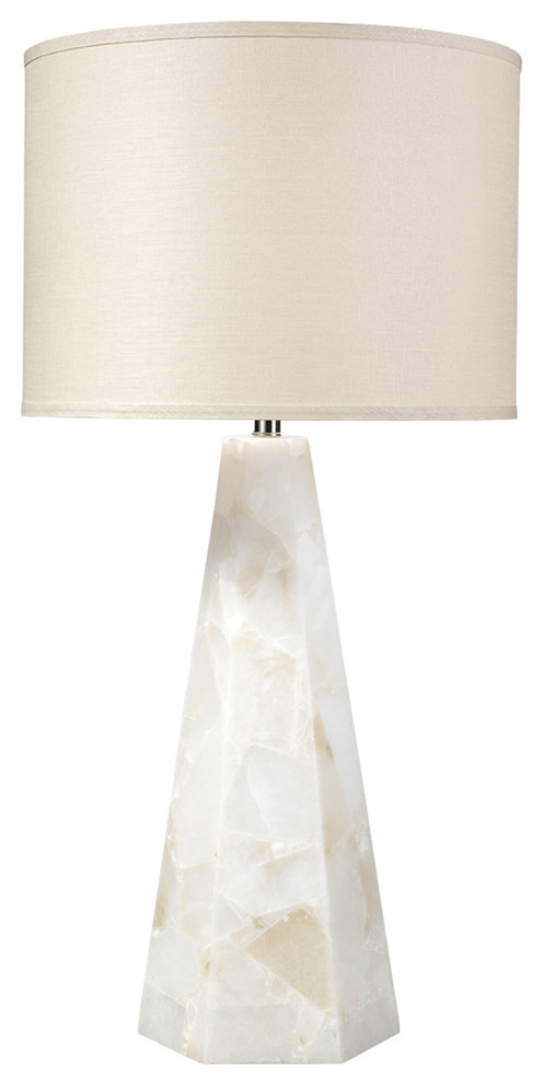 Luna Modern Classic Beige Linen Shade White Alabaster Table Lamp