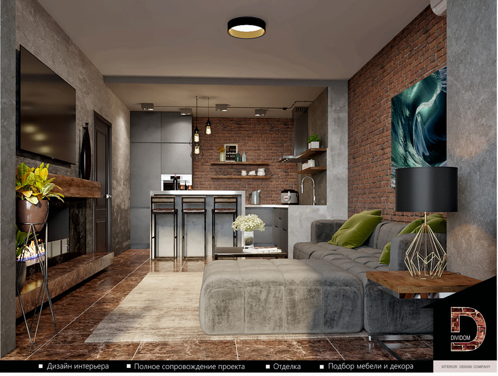 Дизайн гостиной-студии в стиле Лофт