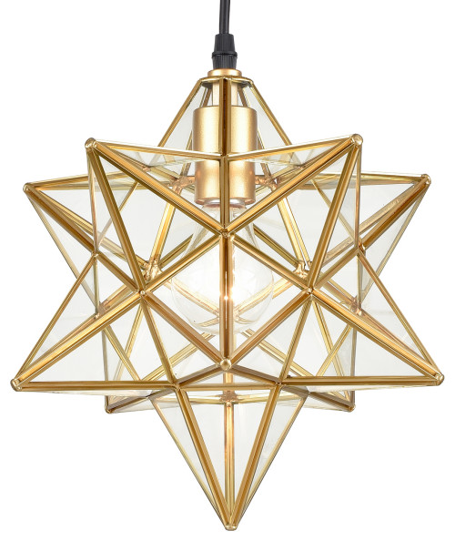 Brass Golden Moravian Star Pendant Light Star Glass Lights, 12