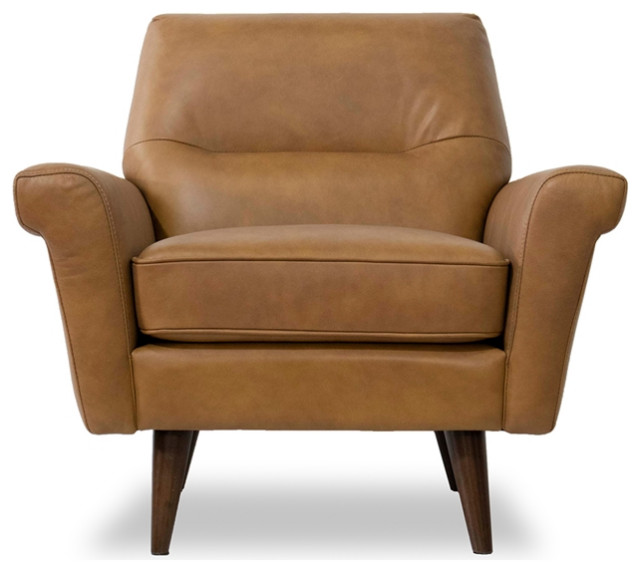 Mid Century Modern Lloyd Cognac Tan Leather Accent Chair - Midcentury