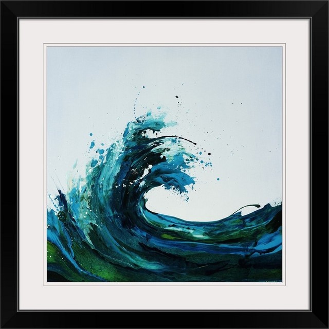 "Seafoam Wave" Black Framed Art Print Beach Style Prints And