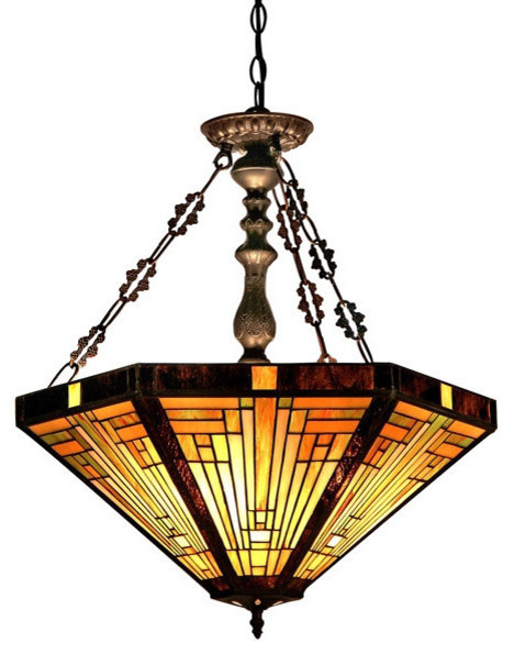 Innes Tiffany Style 3 Light Mission Inverted Ceiling Pendant Tiffany Style 3 Light Mission Inverted