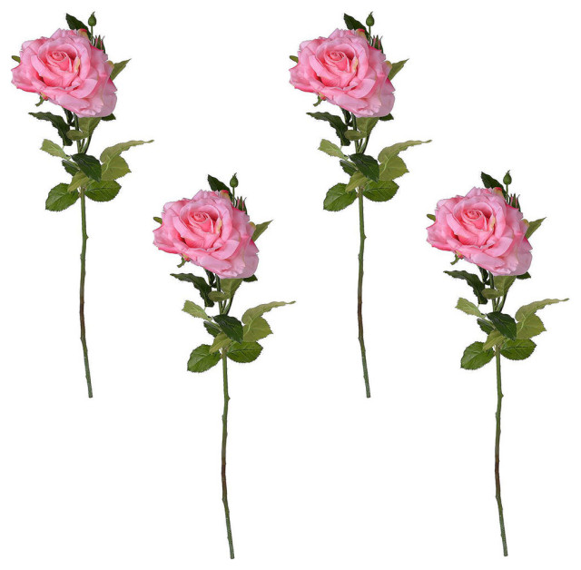 Set Of 4 Real Touch Rose Stem, Pink 7x26"H