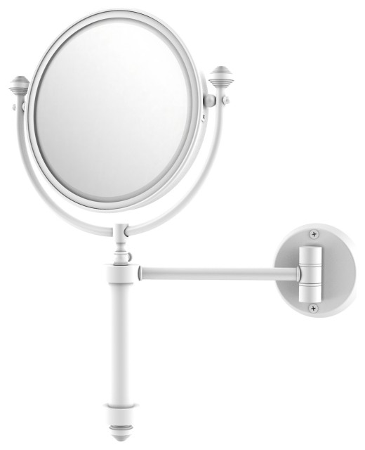 Southbeach Wall-Mount Makeup Mirror, 8" Dia, 2X Magnification, Matte White
