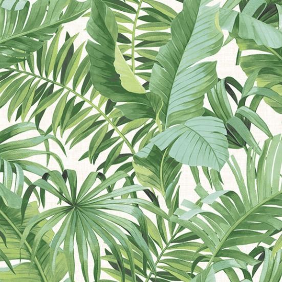 FD24136 Banana Palm leaves White Green Tropical Wallpaper Brewster 2744