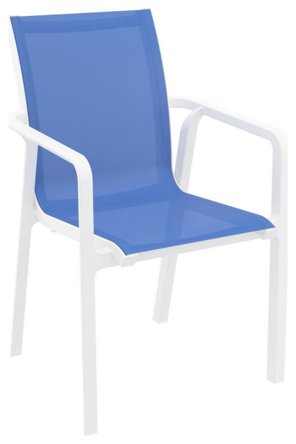 Pacific Sling Arm Chair White Frame Blue Sling, Set Of 2
