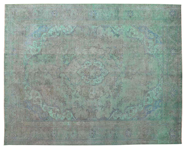Oriental Rug, Hand-Knotted Worn Overdyed Persian Tabriz Rug