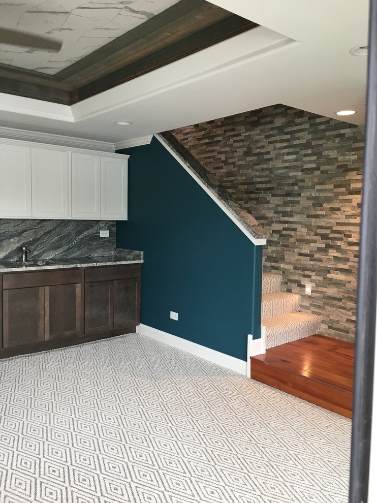 Design ideas for a basement in Other with carpet and multi-coloured floor.