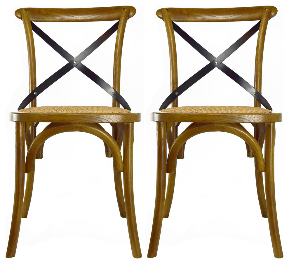 Solid Wood Frame Cross Back Dining Chairs Assembled Chairs Set of 2, Walnut
