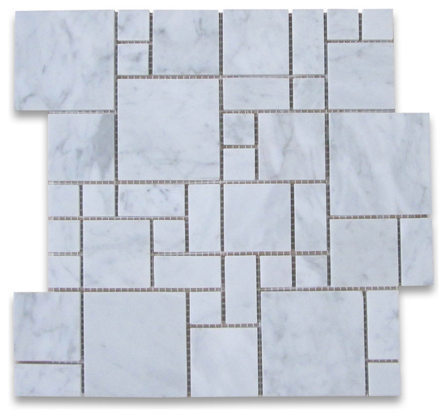 12 X12 Carrara White Mini Versailles Pattern Mosaic Tile Honed 12 X12 Carrara White Mini Versailles Pattern Mosaic Tile Honed Traditional Wall And Floor By Stone Center