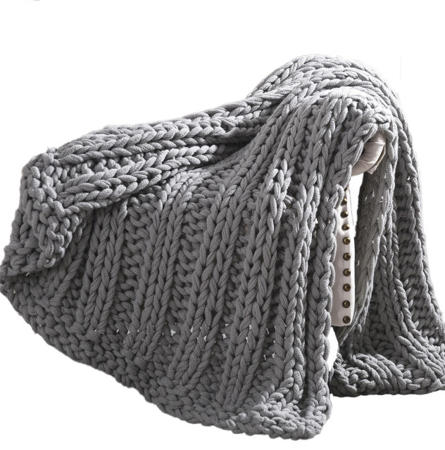 Dreux Acrylic Cable Knitted Chunky Throw , Gray