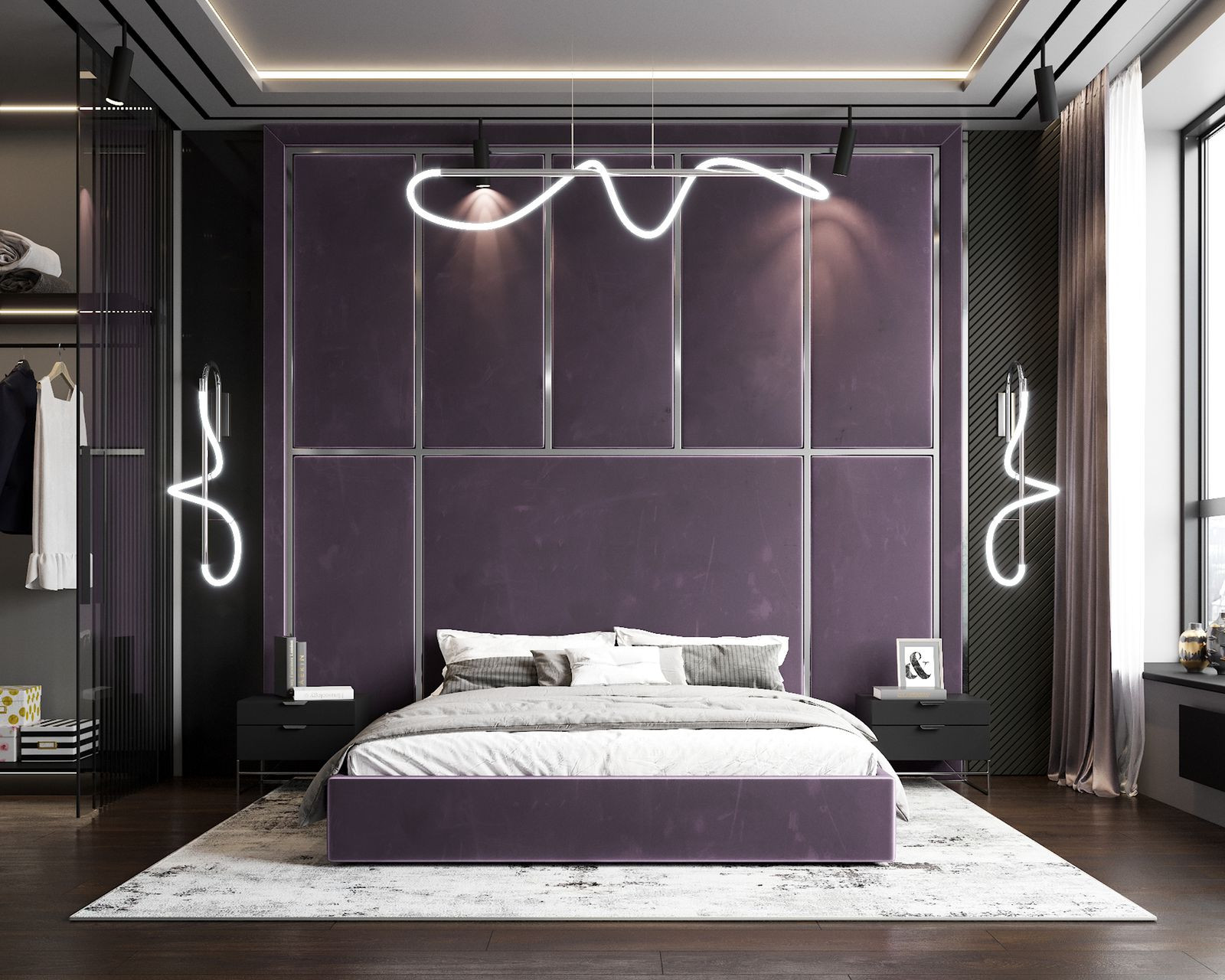 Современная кровать с мягкими панелями