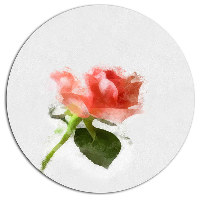 Pink Rose Watercolor With Stem, Floral Round Wall Art, 36"