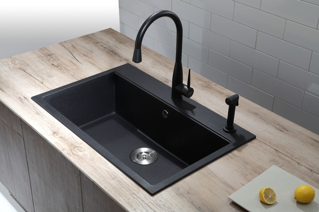 Kraus KGD-412B Dual Mount Single Bowl Black Onyx Granite Kitchen Sink.
