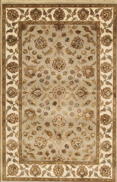 Pasargad Agra Collection Hand-Knotted Silk and Wool Area Rug, 4'1"x6'