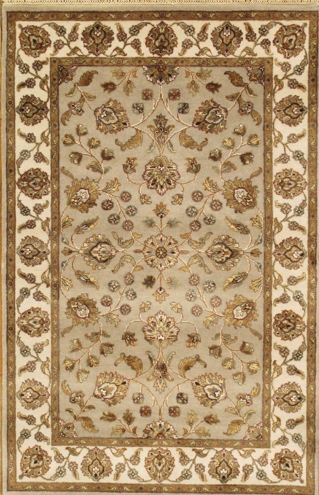 Pasargad Agra Collection Hand-Knotted Silk and Wool Area Rug, 4'1"x6'