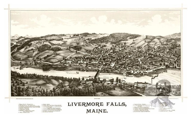 Historic Livermore Falls, ME Map 1889, Vintage Maine Art Print, 12"x18"