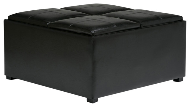 Simpli Home Avalon Faux Leather Coffee Table Storage Ottoman In Black Simpli Home Avalon Faux Leather Coffee Table Storage Ottoman In Black