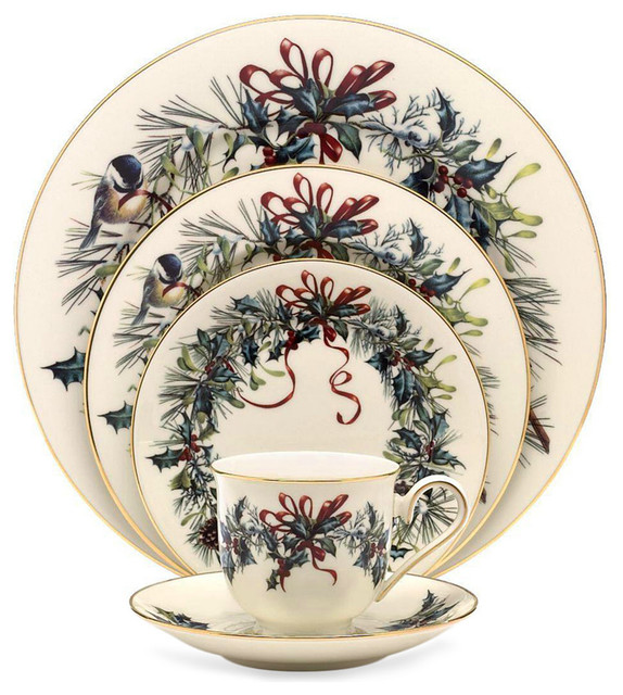 Lenox Winter Greetings 5-Piece China Setting, Set of 8 - Contemporary - Holiday Dinnerware - by ...