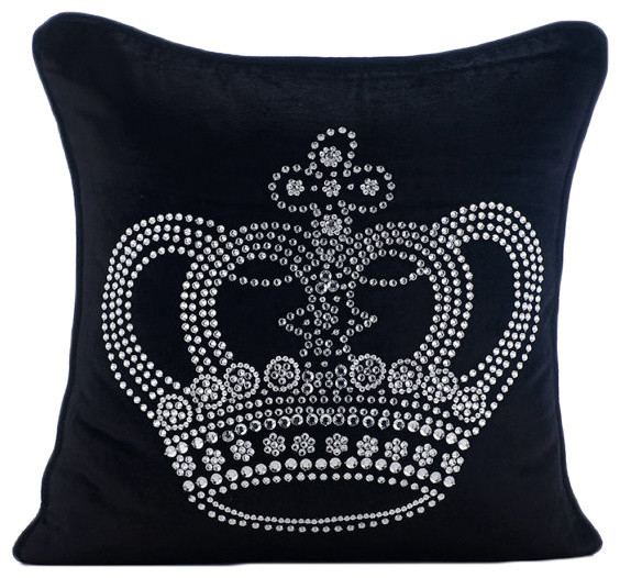 Black Crystals Emperor Crown 16"x16" Velvet Throw Pillows Cover, Emperors Crown