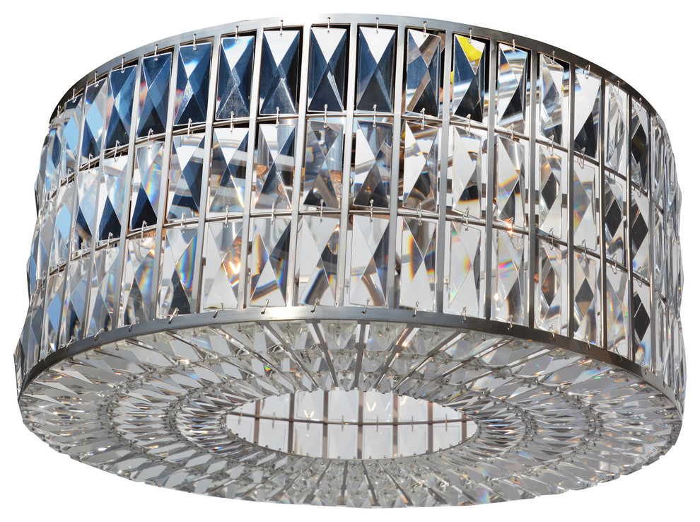 The Monroe Round Clear Crystal Chandelier, Flush, Brushed Nickel